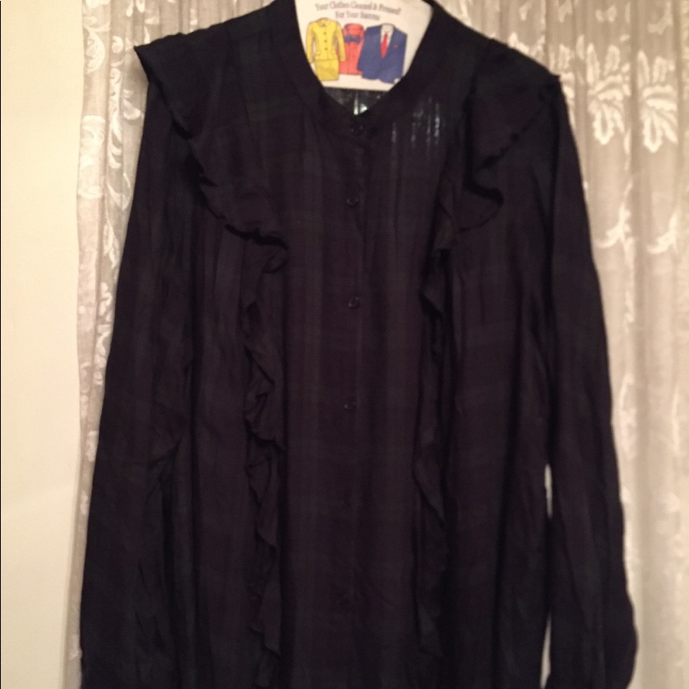 JustFab Ruffled Tartan Plaid Button-Down Blouse